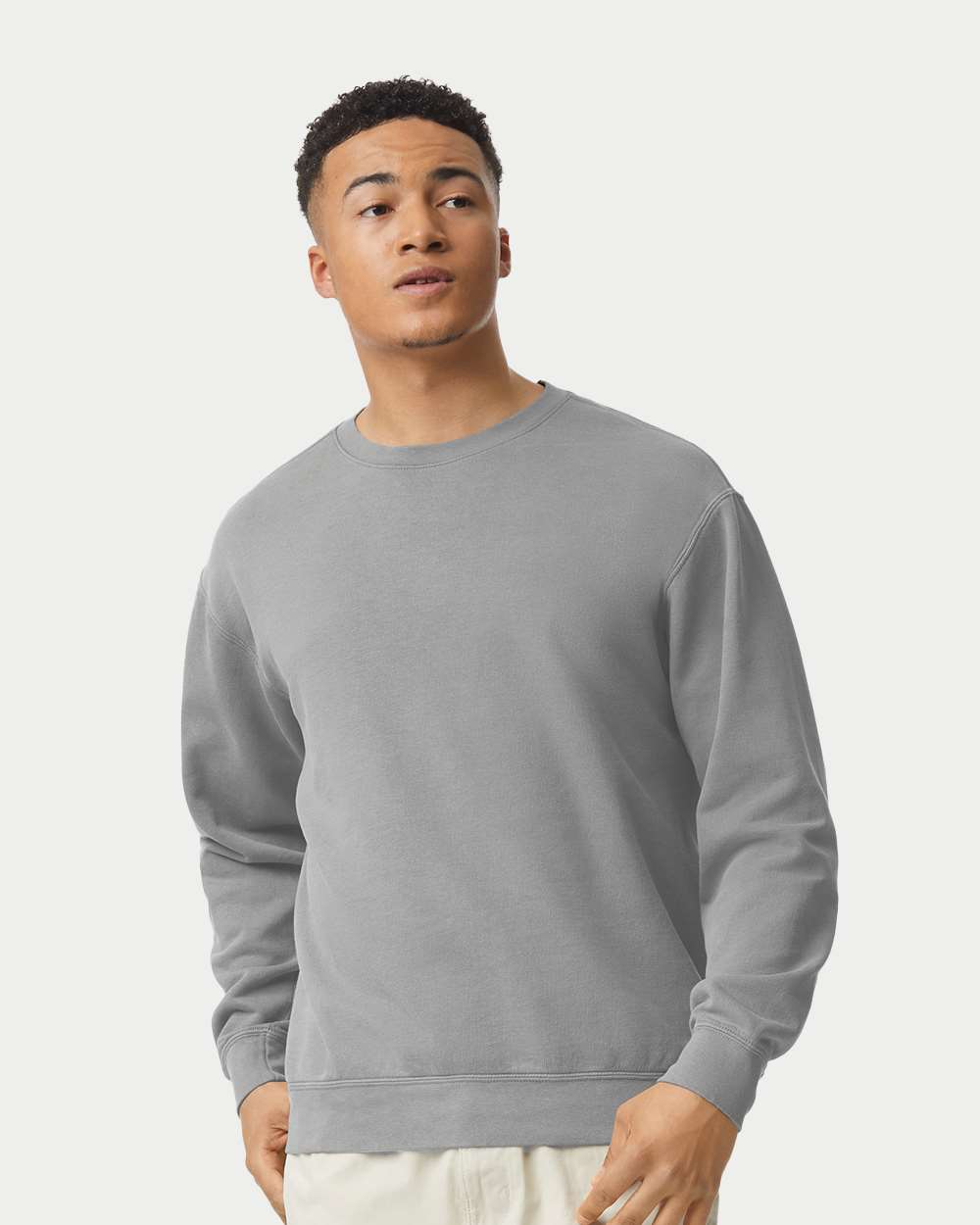 Unisex Garment-Dyed Lightweight Fleece Crewneck Sweatshirt - OnModelFront - B00808583 - Grey