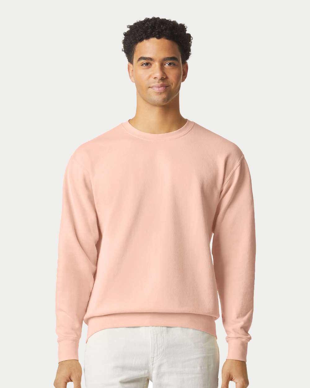 Unisex Garment-Dyed Lightweight Fleece Crewneck Sweatshirt - OnModelFront - B00808663 - Peachy