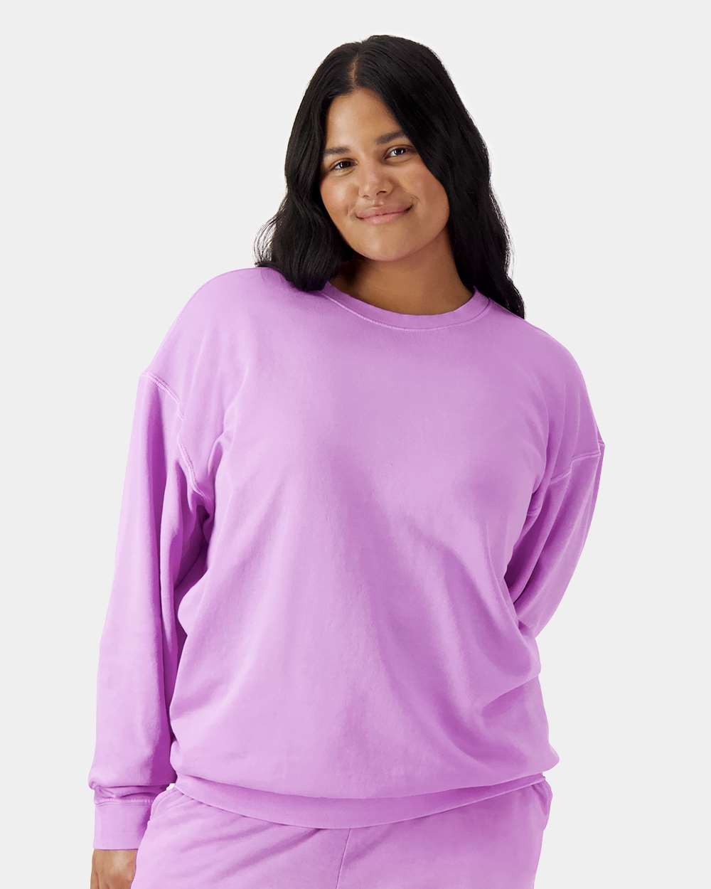 Unisex Garment-Dyed Lightweight Fleece Crewneck Sweatshirt - OnModelFront - B00808673 - Neon Violet