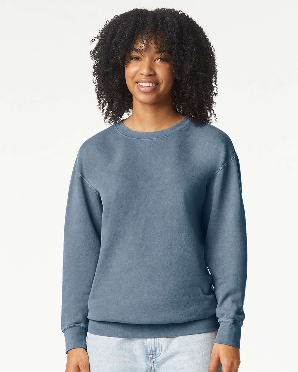 Unisex Garment-Dyed Lightweight Fleece Crewneck Sweatshirt - OnModelFront - B00808983 - Blue Jean