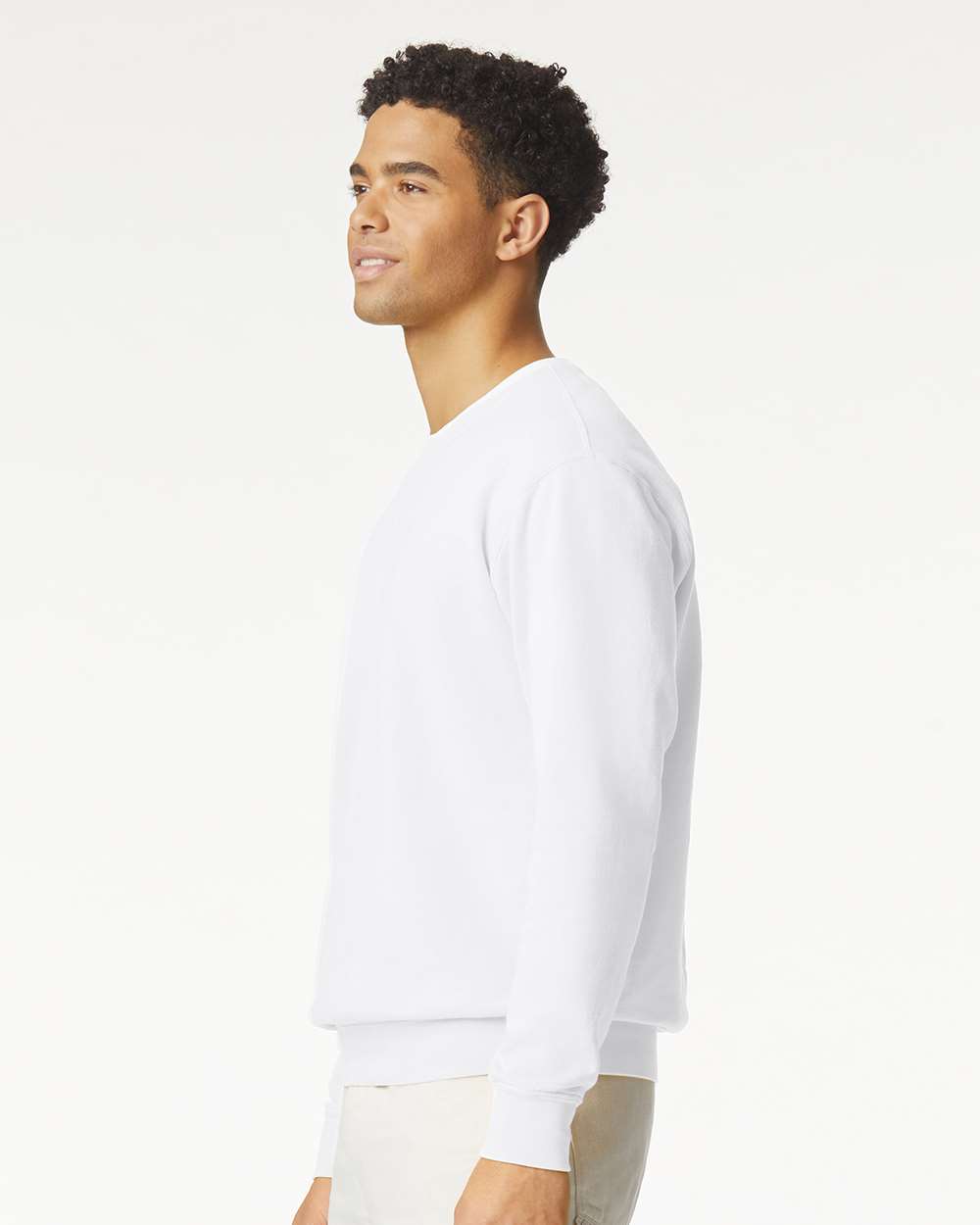 Unisex Garment-Dyed Lightweight Fleece Crewneck Sweatshirt - OnModelSide - B00808003 - White