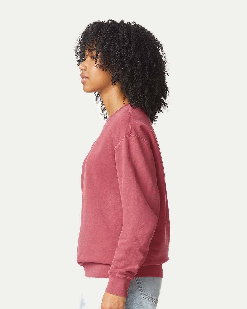 Unisex Garment-Dyed Lightweight Fleece Crewneck Sweatshirt - OnModelSide - B00808223 - Crimson