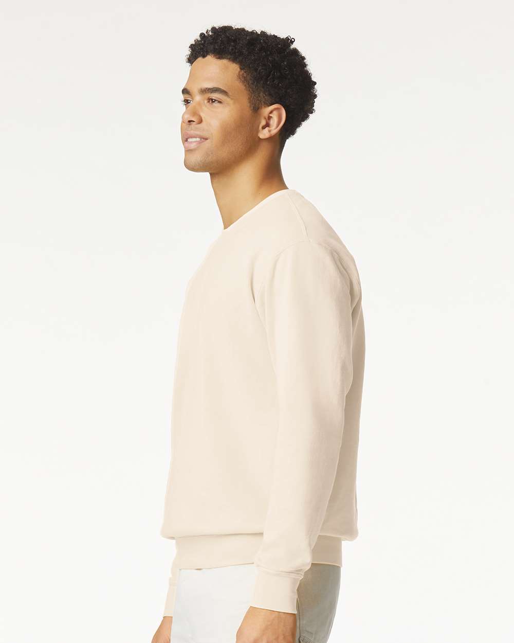 Unisex Garment-Dyed Lightweight Fleece Crewneck Sweatshirt - OnModelSide - B00808243 - Ivory