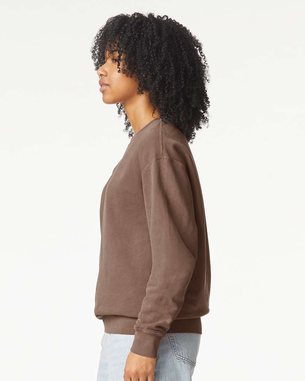 Unisex Garment-Dyed Lightweight Fleece Crewneck Sweatshirt - OnModelSide - B00808363 - Espresso