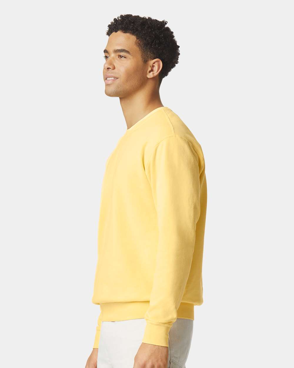 Unisex Garment-Dyed Lightweight Fleece Crewneck Sweatshirt - OnModelSide - B00808413 - Butter