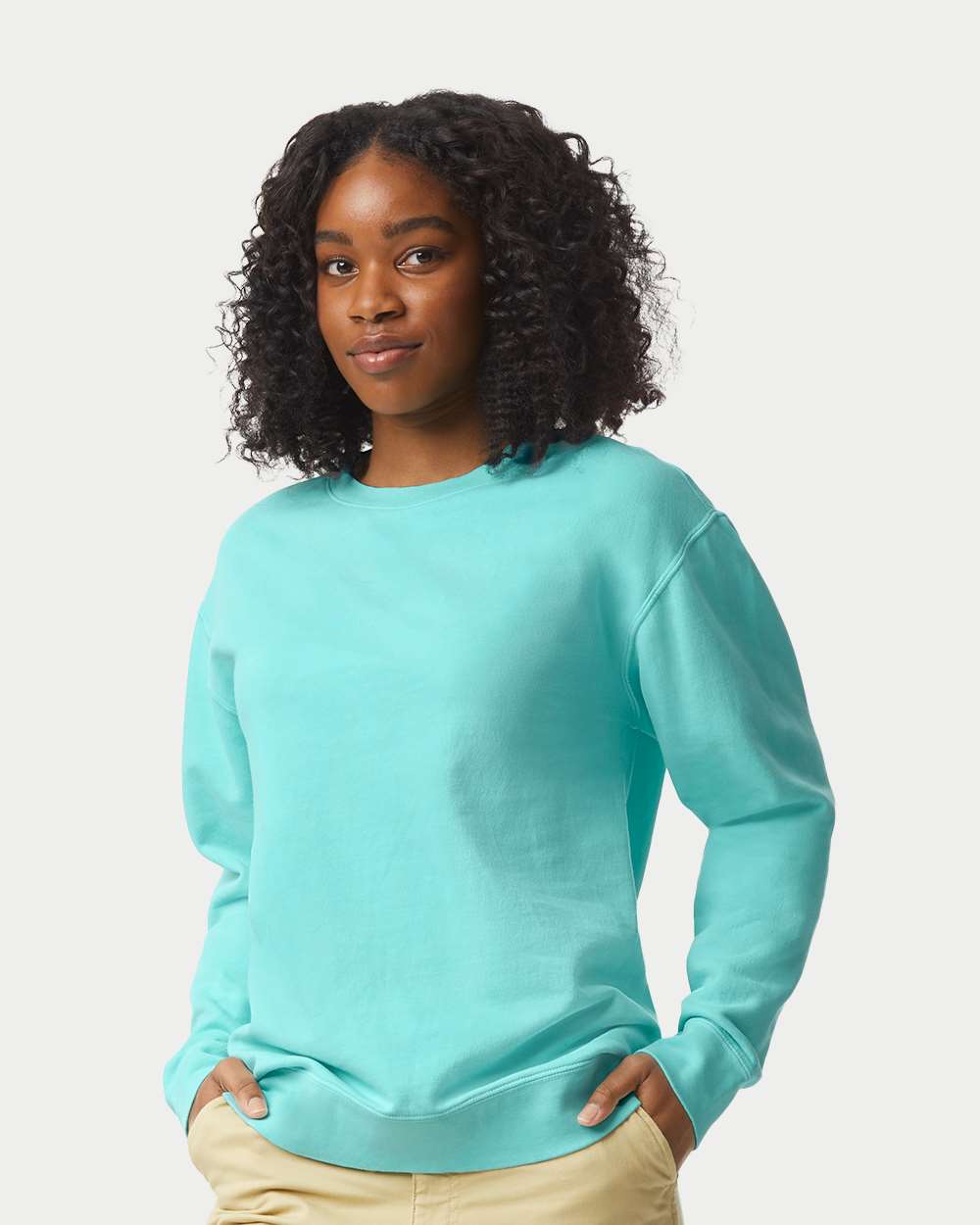 Unisex Garment-Dyed Lightweight Fleece Crewneck Sweatshirt - OnModelSide - B00808473 - Chalky Mint