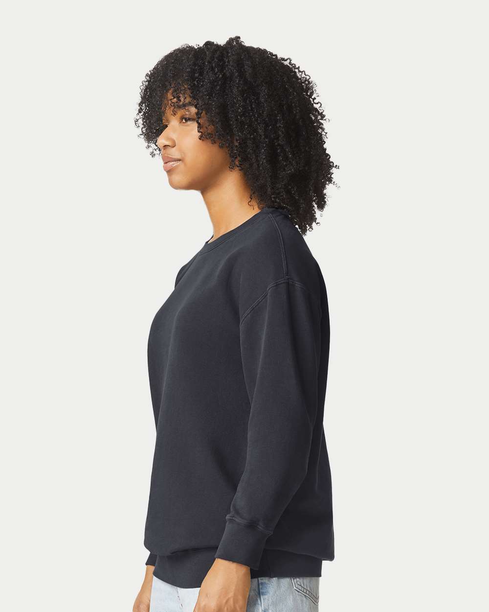 Unisex Garment-Dyed Lightweight Fleece Crewneck Sweatshirt - OnModelSide - B00808503 - Black