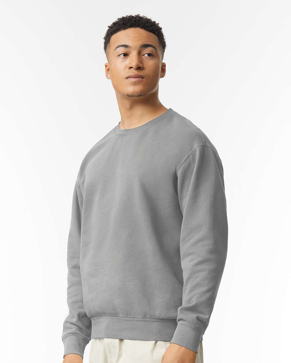 Unisex Garment-Dyed Lightweight Fleece Crewneck Sweatshirt - OnModelSide - B00808583 - Grey