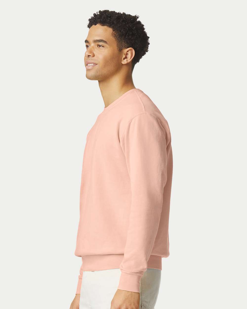 Unisex Garment-Dyed Lightweight Fleece Crewneck Sweatshirt - OnModelSide - B00808663 - Peachy
