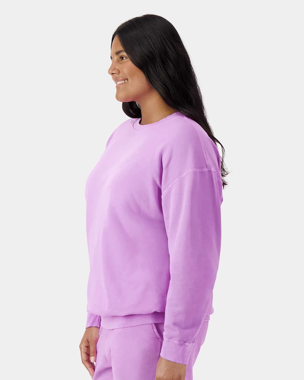 Unisex Garment-Dyed Lightweight Fleece Crewneck Sweatshirt - OnModelSide - B00808673 - Neon Violet