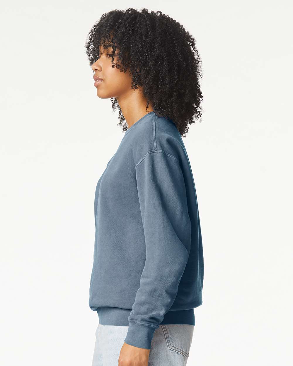 Unisex Garment-Dyed Lightweight Fleece Crewneck Sweatshirt - OnModelSide - B00808983 - Blue Jean
