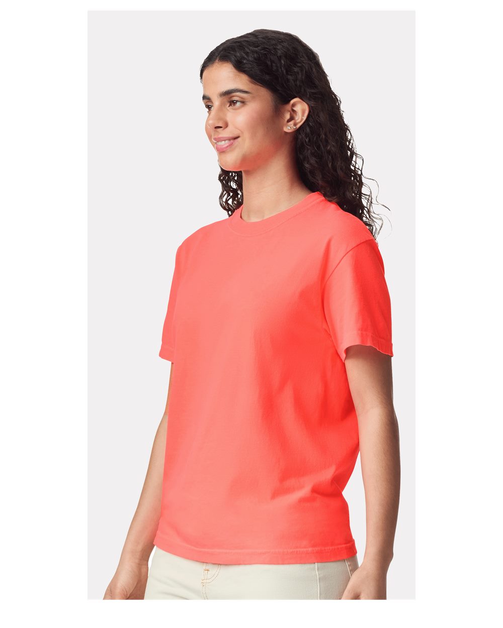 Garment-Dyed Heavyweight T-Shirt - OnModelSide - B00708153 - Neon Red Orange