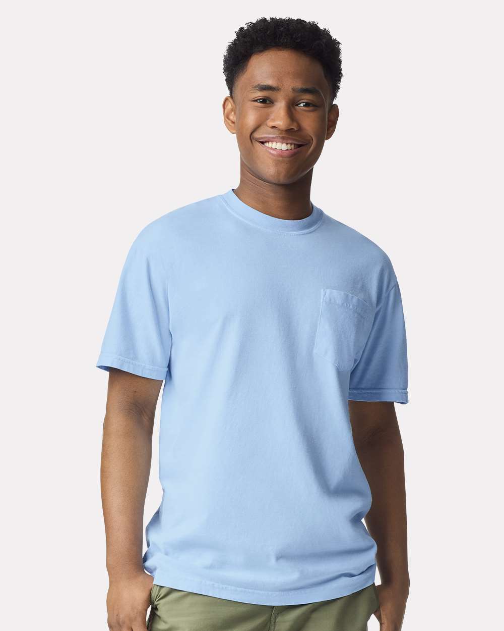 Garment-Dyed Heavyweight Pocket T-Shirt - OnModelFront - B08508843 - Hydrangea