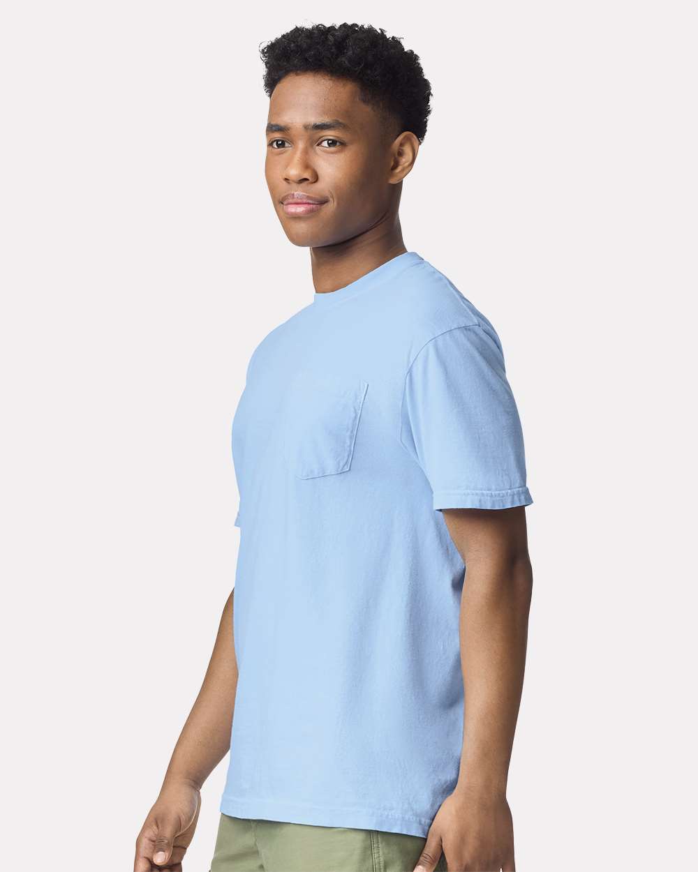 Garment-Dyed Heavyweight Pocket T-Shirt - OnModelSide - B08508843 - Hydrangea