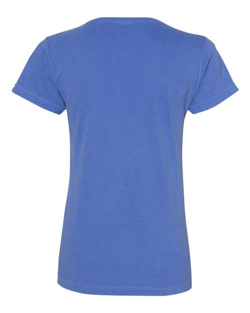 Garment-Dyed Women’s Midweight V-Neck T-Shirt - Back - B18608483 - Flo Blue