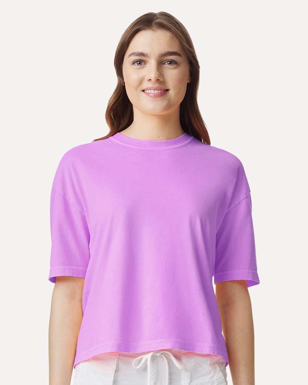 Women's Heavyweight Boxy T-Shirt - OnModelFront - B18008103 - Neon Violet