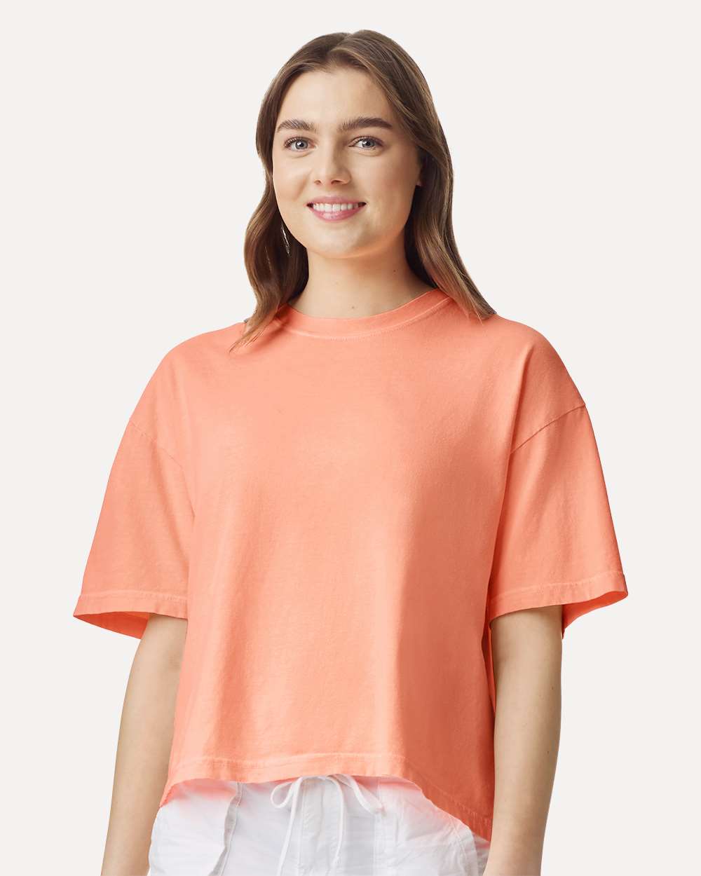 Women's Heavyweight Boxy T-Shirt - OnModelFront - B18008113 - Neon Cantaloupe