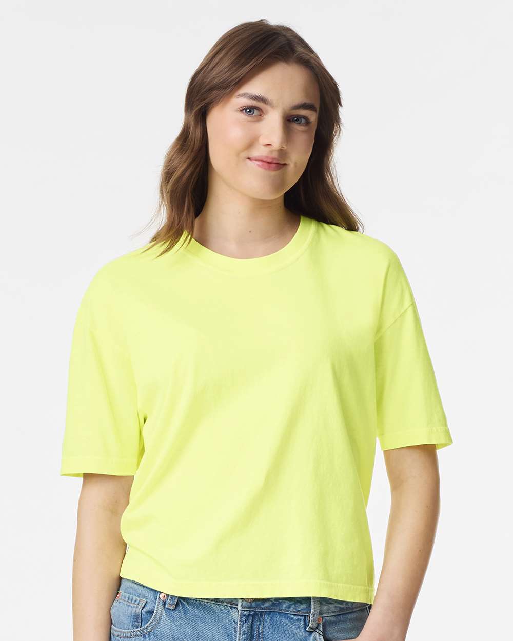 Women's Heavyweight Boxy T-Shirt - OnModelFront - B18008193 - Neon Lemon