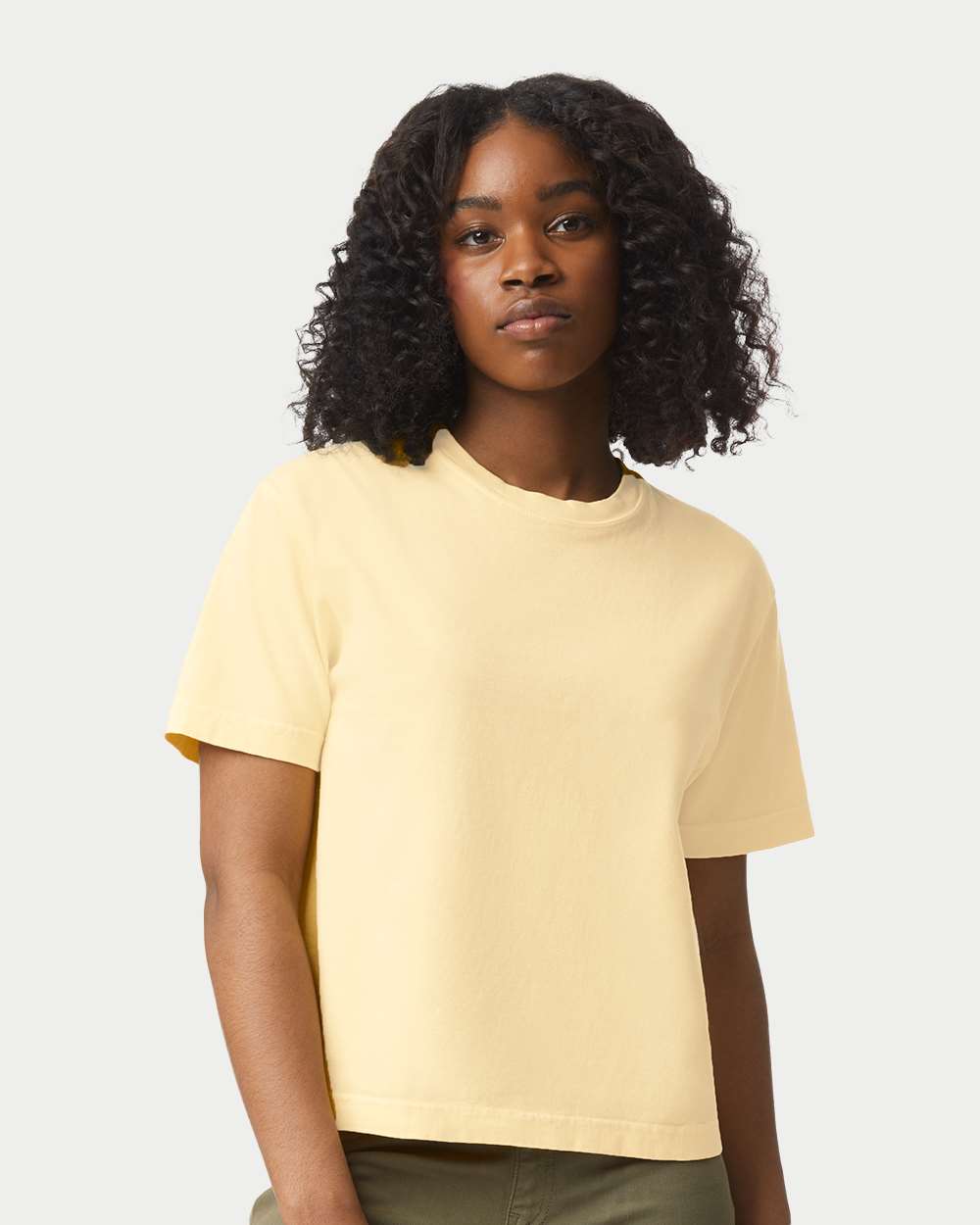 Women's Heavyweight Boxy T-Shirt - OnModelFront - B18008413 - Butter