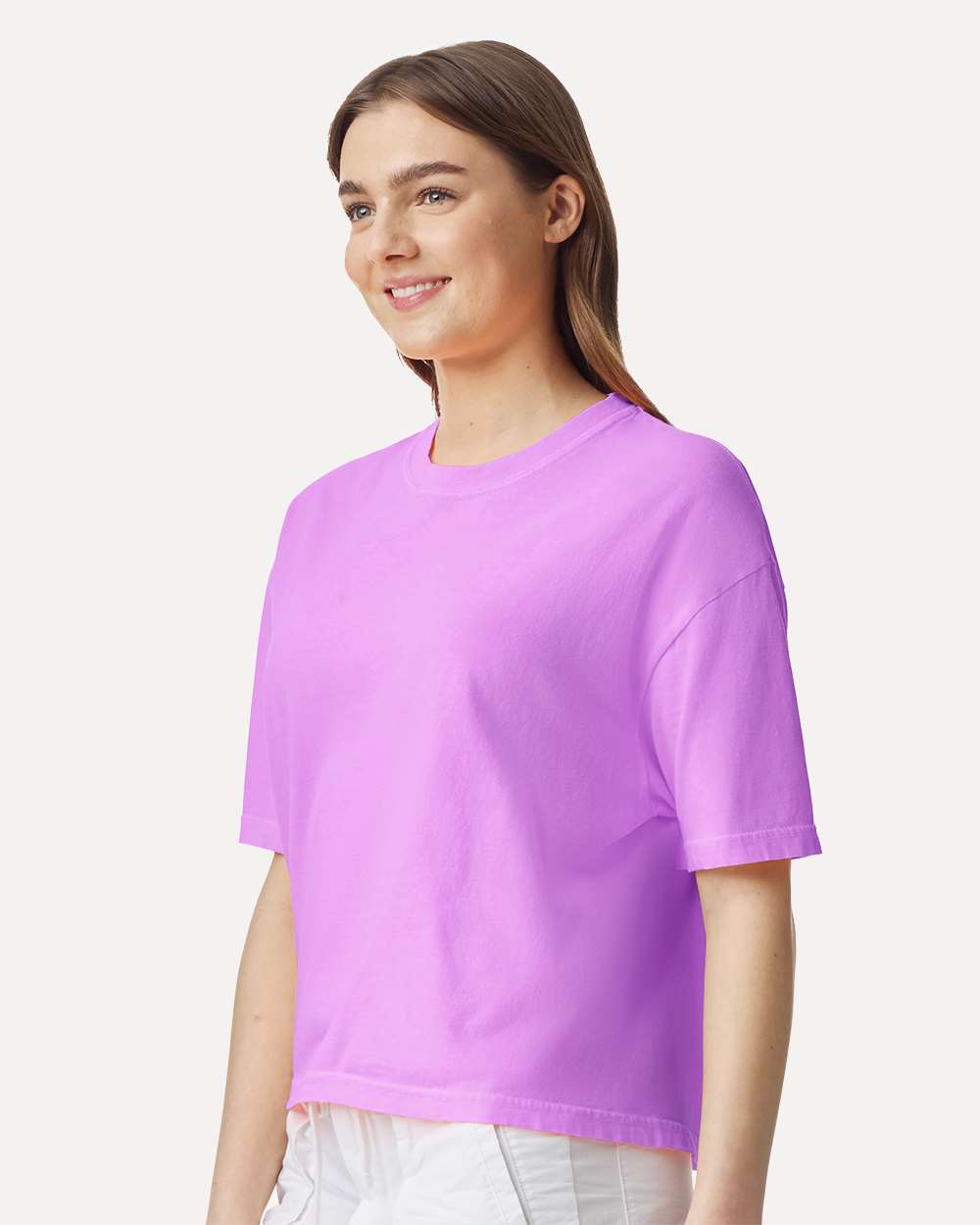 Women's Heavyweight Boxy T-Shirt - OnModelSide - B18008103 - Neon Violet