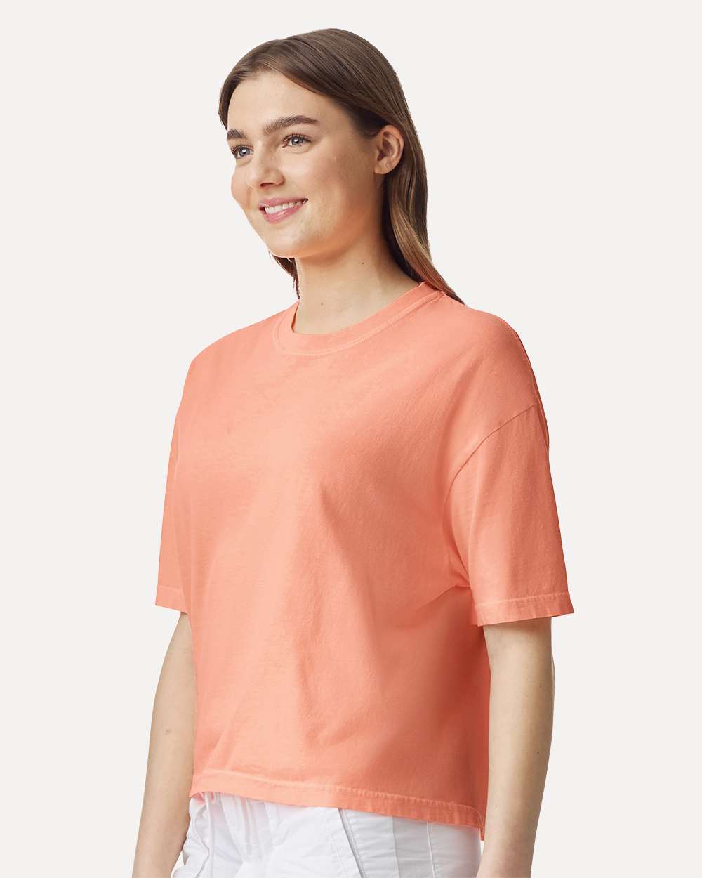 Women's Heavyweight Boxy T-Shirt - OnModelSide - B18008113 - Neon Cantaloupe