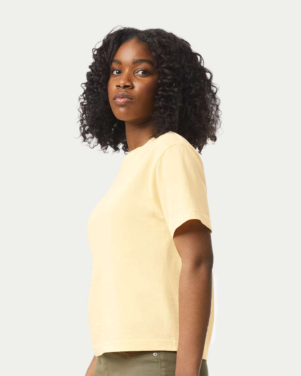 Women's Heavyweight Boxy T-Shirt - OnModelSide - B18008413 - Butter