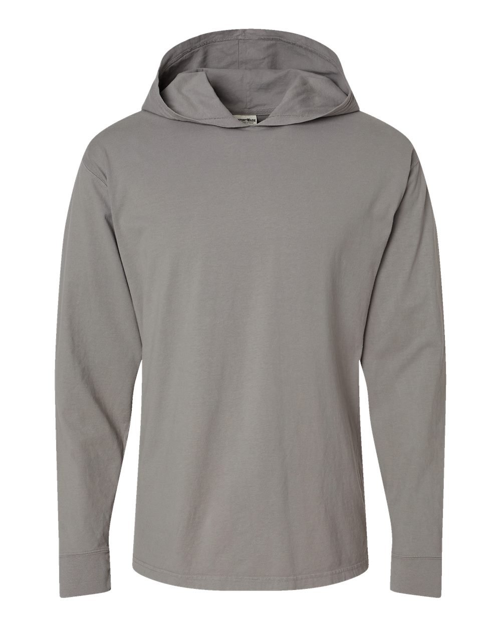 Unisex Garment-Dyed Jersey Hooded Long Sleeve T-Shirt - Front - B04700133 - Concrete Grey