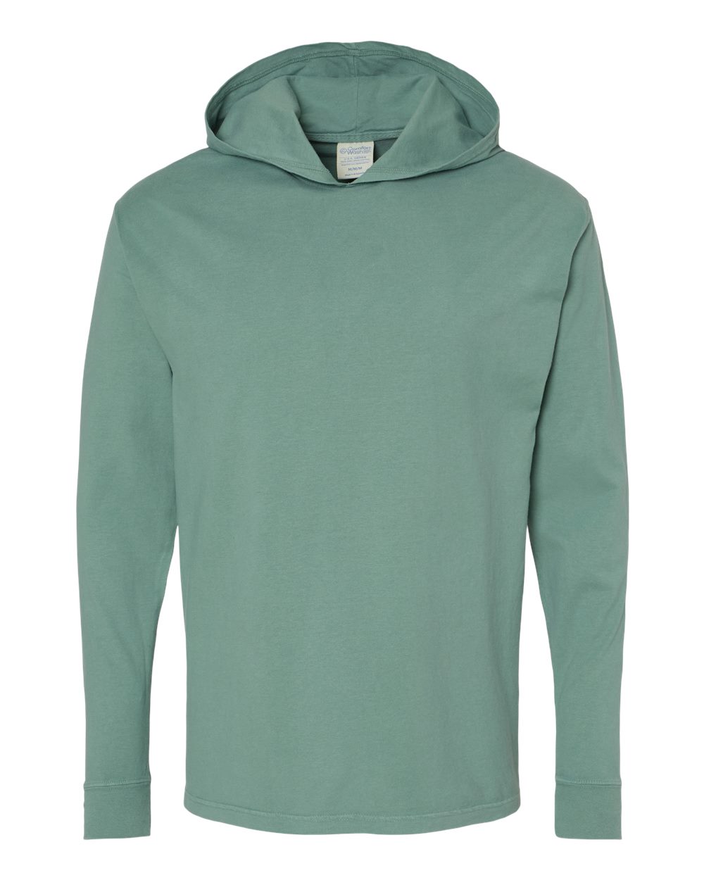Unisex Garment-Dyed Jersey Hooded Long Sleeve T-Shirt - Front - B04700543 - Cypress Green