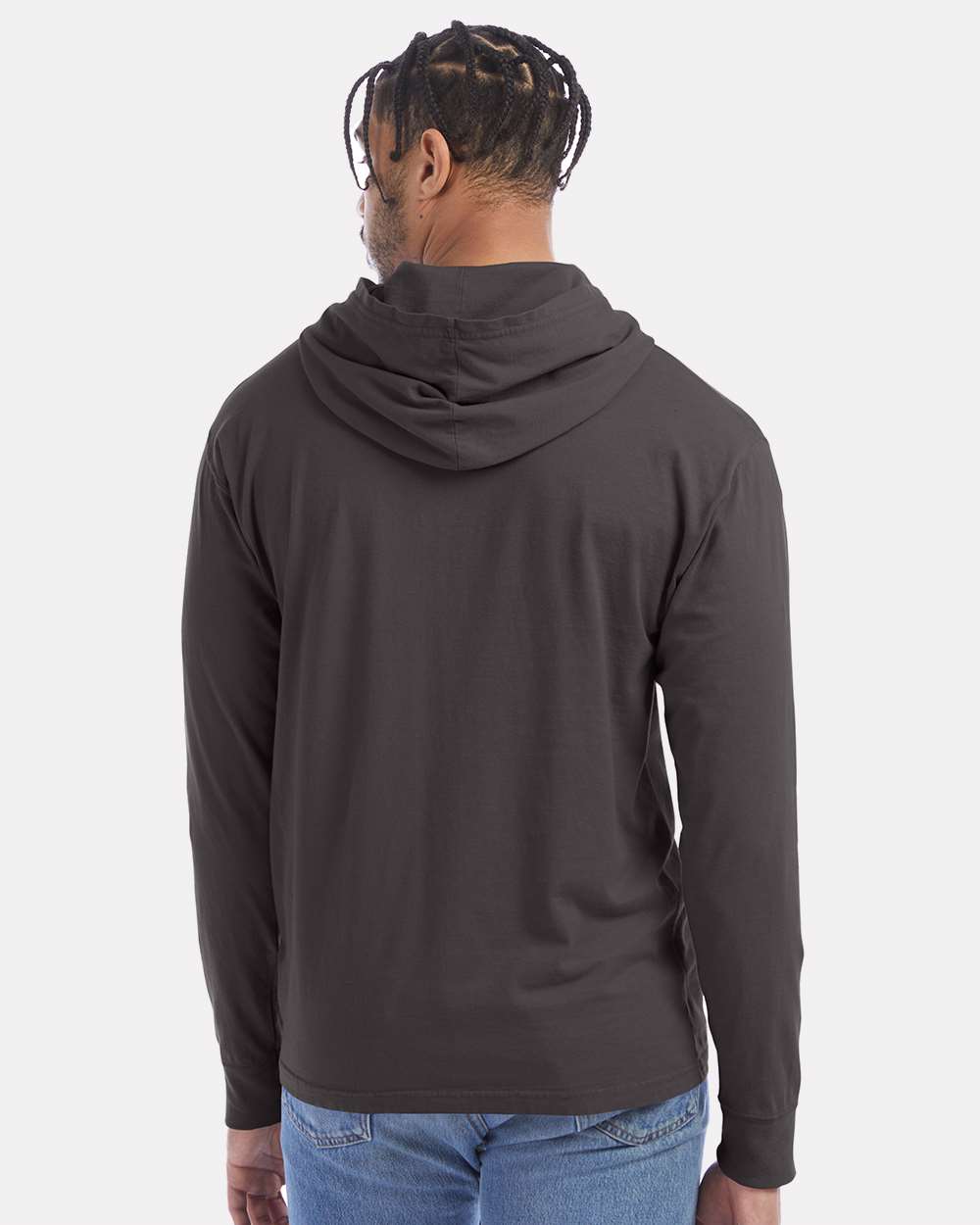 Unisex Garment-Dyed Jersey Hooded Long Sleeve T-Shirt - OnModelBack - B04700093 - New Railroad Grey