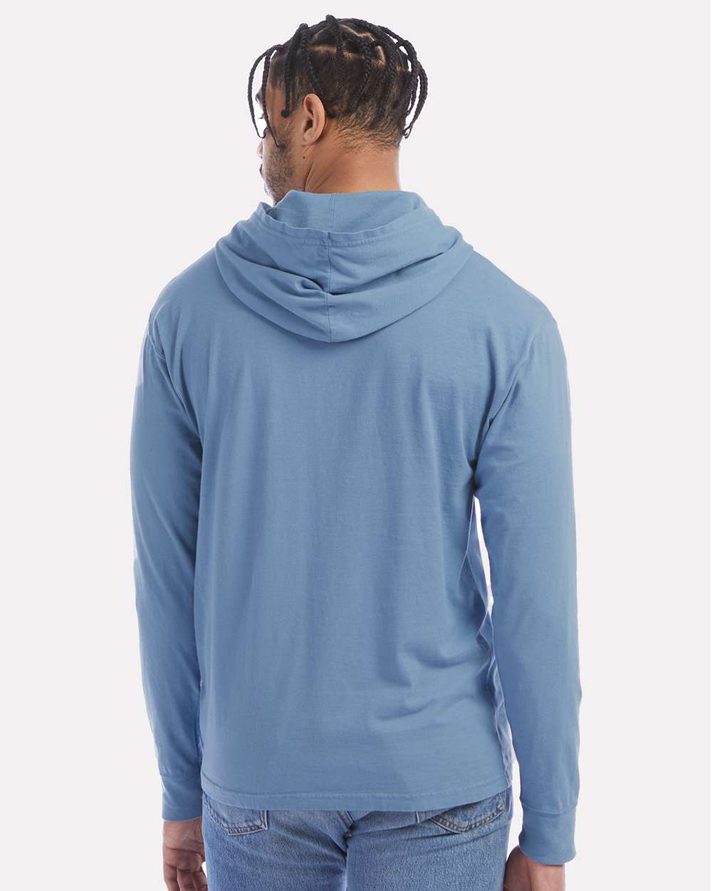 Unisex Garment-Dyed Jersey Hooded Long Sleeve T-Shirt - OnModelBack - B04700253 - Saltwater