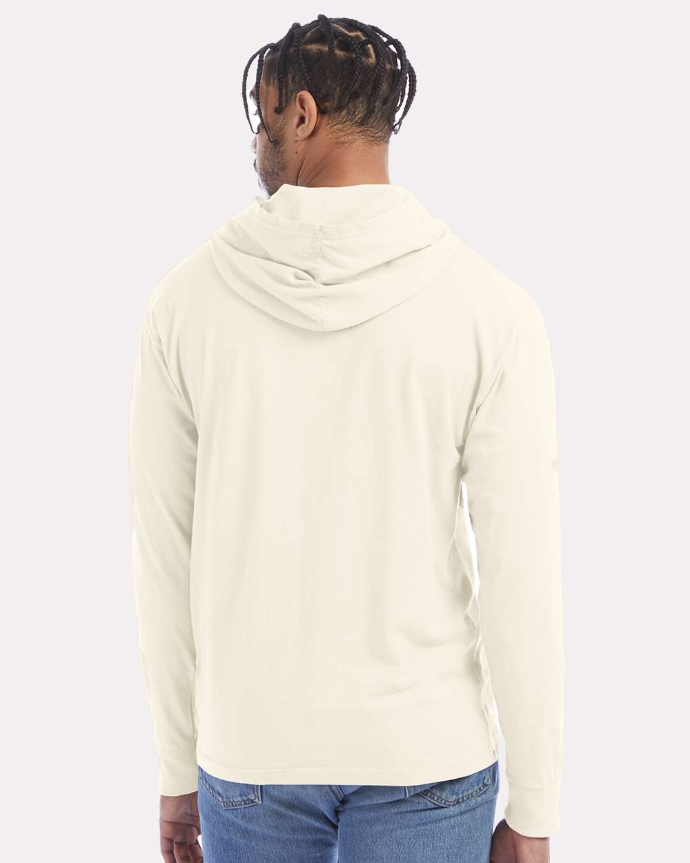 Unisex Garment-Dyed Jersey Hooded Long Sleeve T-Shirt - OnModelBack - B04700763 - Parchment