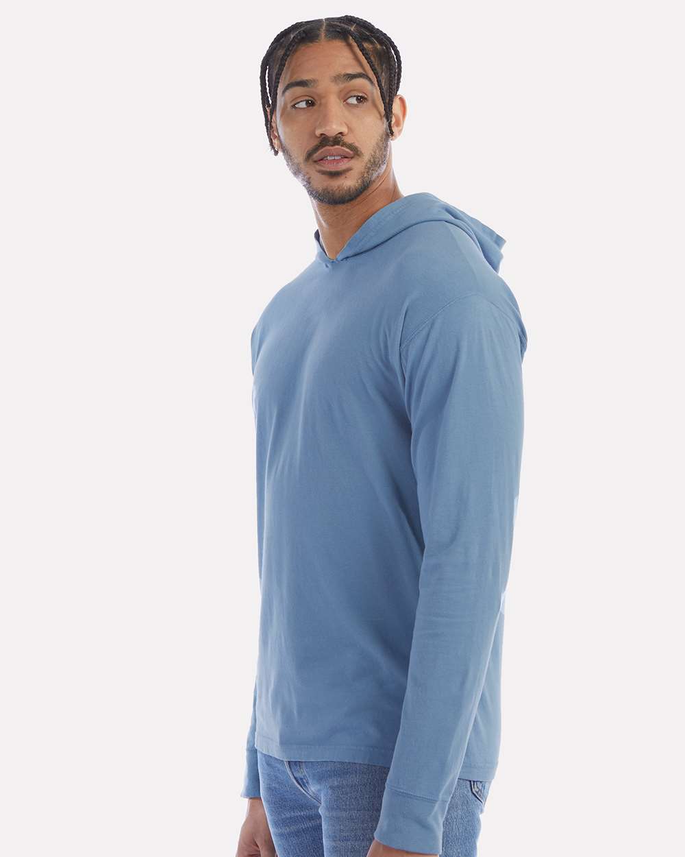 Unisex Garment-Dyed Jersey Hooded Long Sleeve T-Shirt - OnModelSide - B04700253 - Saltwater