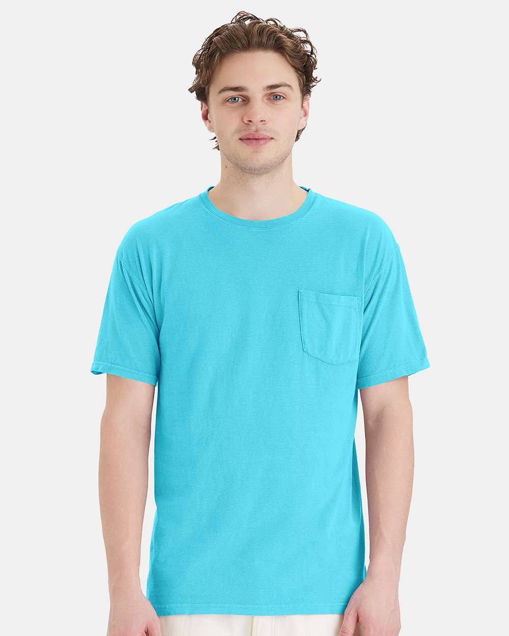 Unisex Garment-Dyed Pocket T-Shirt - OnModelFront - B35200123 - Freshwater