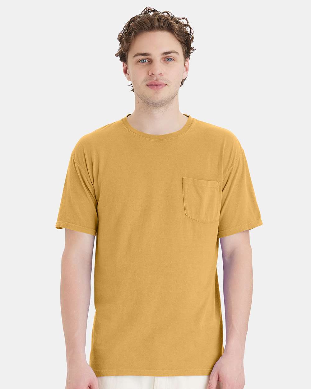 Unisex Garment-Dyed Pocket T-Shirt - OnModelFront - B35200143 - Artisan Gold
