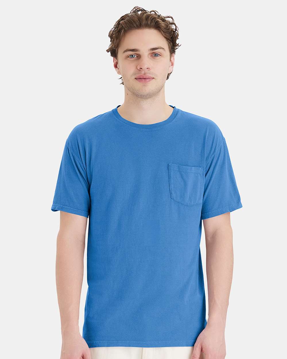 Unisex Garment-Dyed Pocket T-Shirt - OnModelFront - B35200253 - Summer Sky Blue