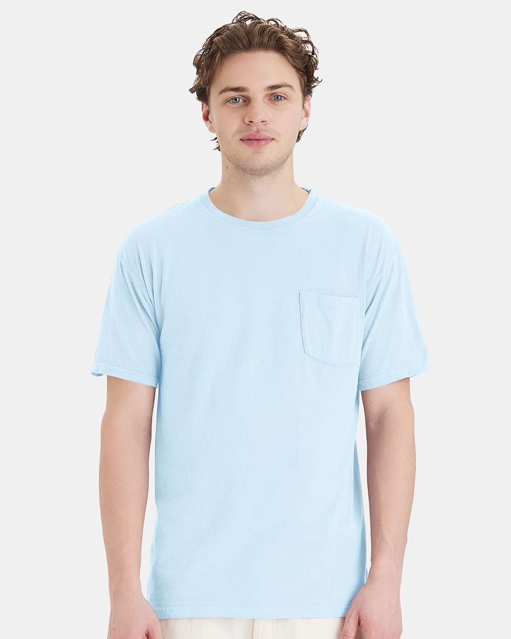 Unisex Garment-Dyed Pocket T-Shirt - OnModelFront - B35200263 - Soothing Blue
