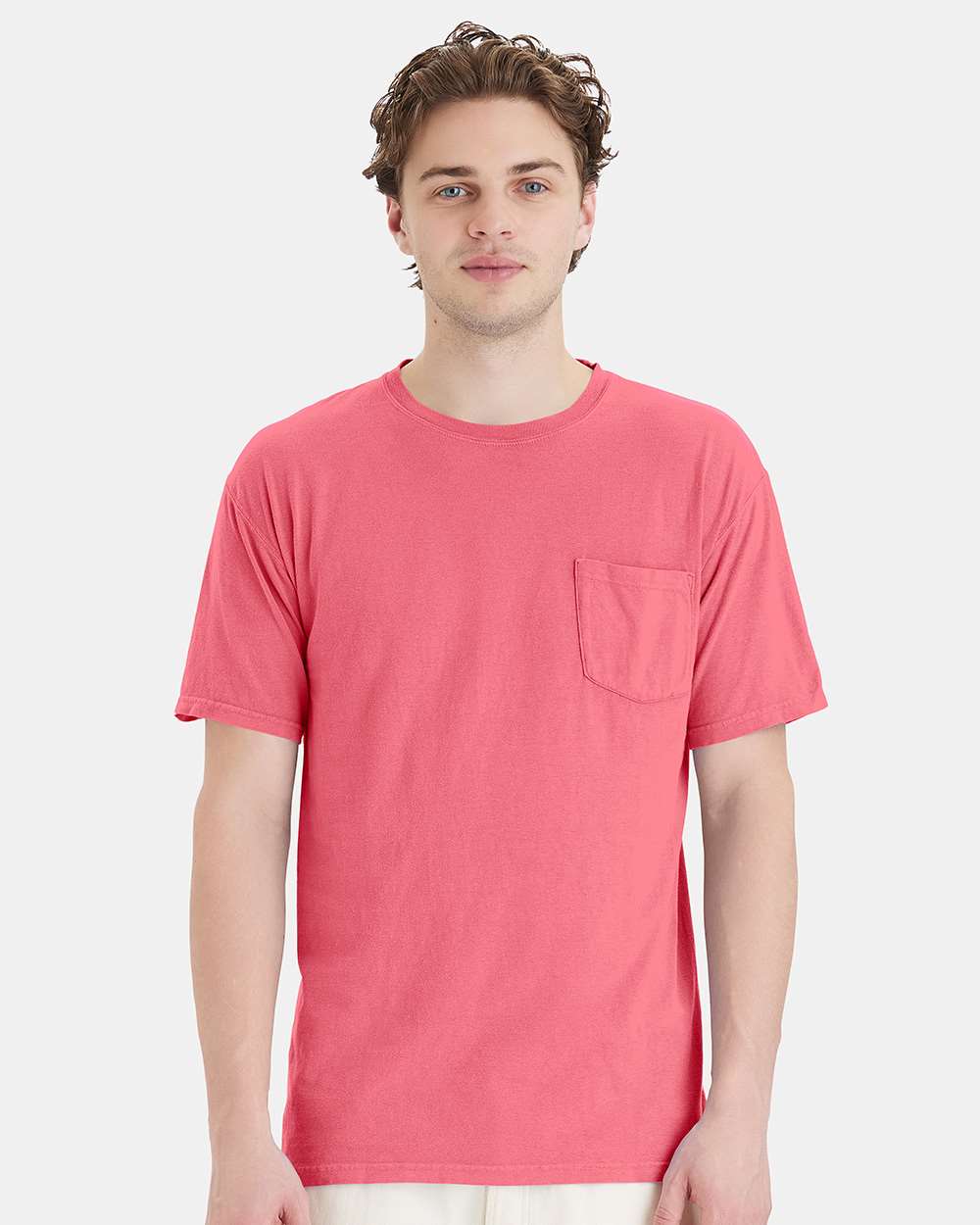 Unisex Garment-Dyed Pocket T-Shirt - OnModelFront - B35200273 - Coral Craze