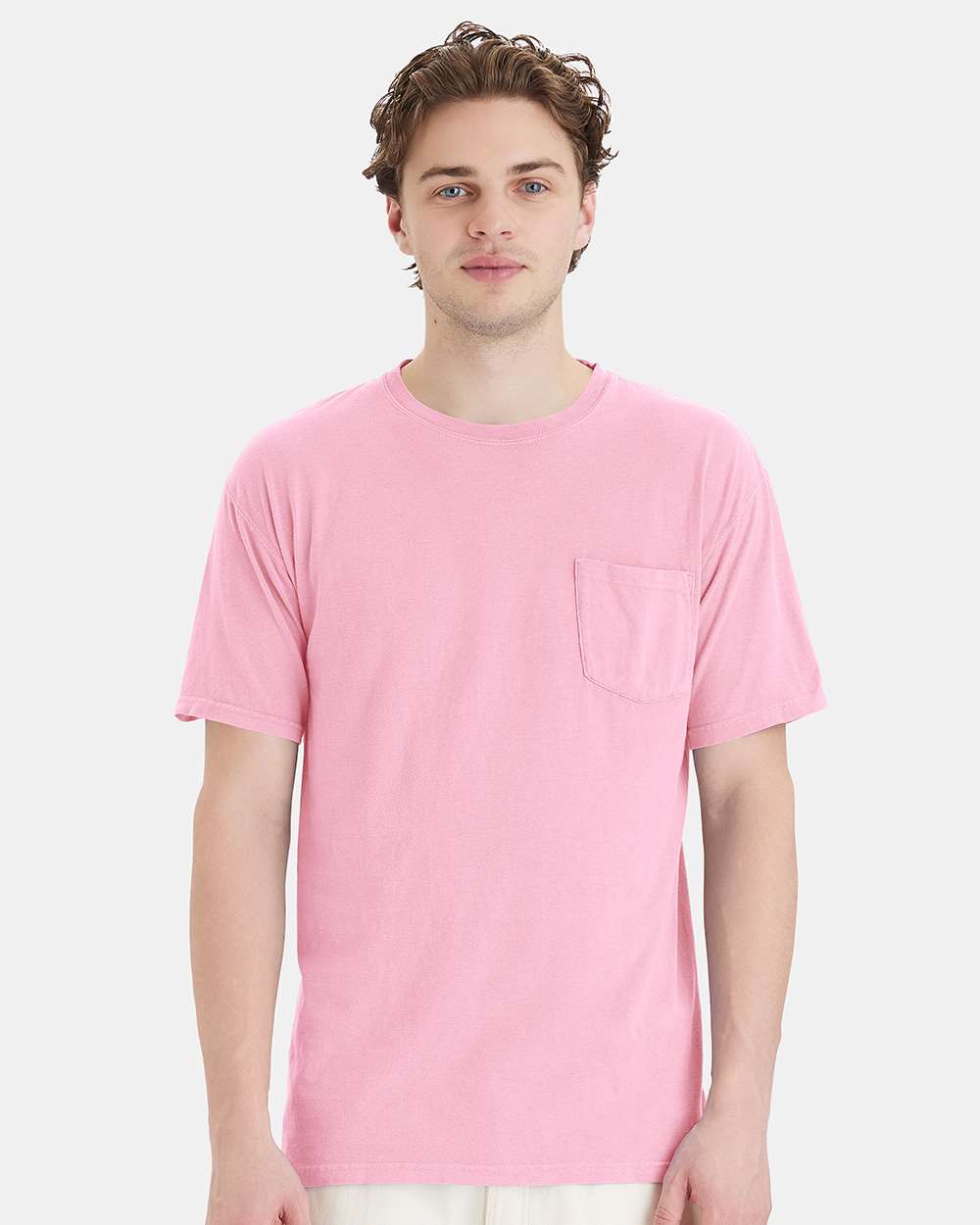 Unisex Garment-Dyed Pocket T-Shirt - OnModelFront - B35200313 - Cotton Candy