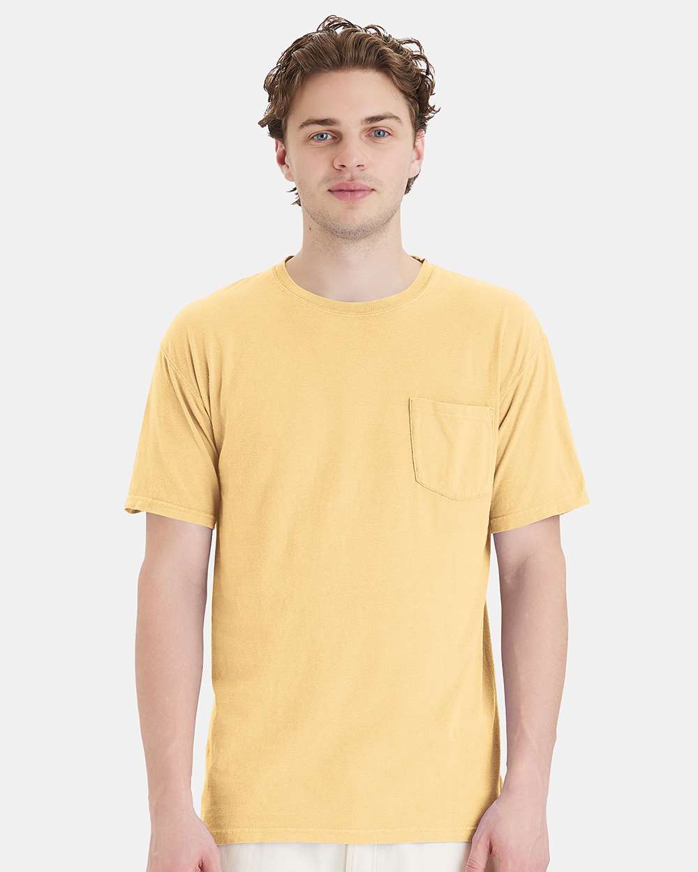Unisex Garment-Dyed Pocket T-Shirt - OnModelFront - B35200403 - Summer Squash Yellow