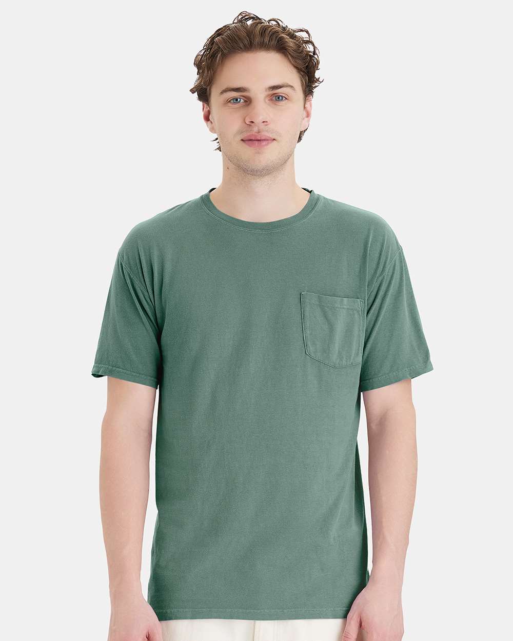 Unisex Garment-Dyed Pocket T-Shirt - OnModelFront - B35200543 - Cypress Green