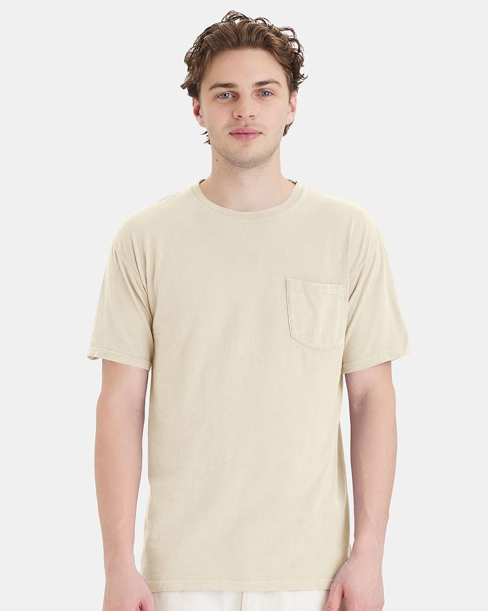 Unisex Garment-Dyed Pocket T-Shirt - OnModelFront - B35200763 - Parchment