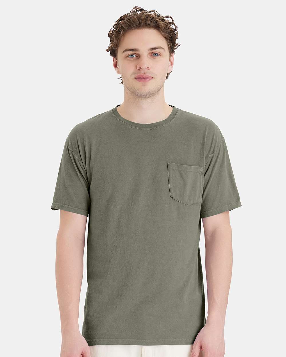 Unisex Garment-Dyed Pocket T-Shirt - OnModelFront - B35200773 - Faded Fatigue