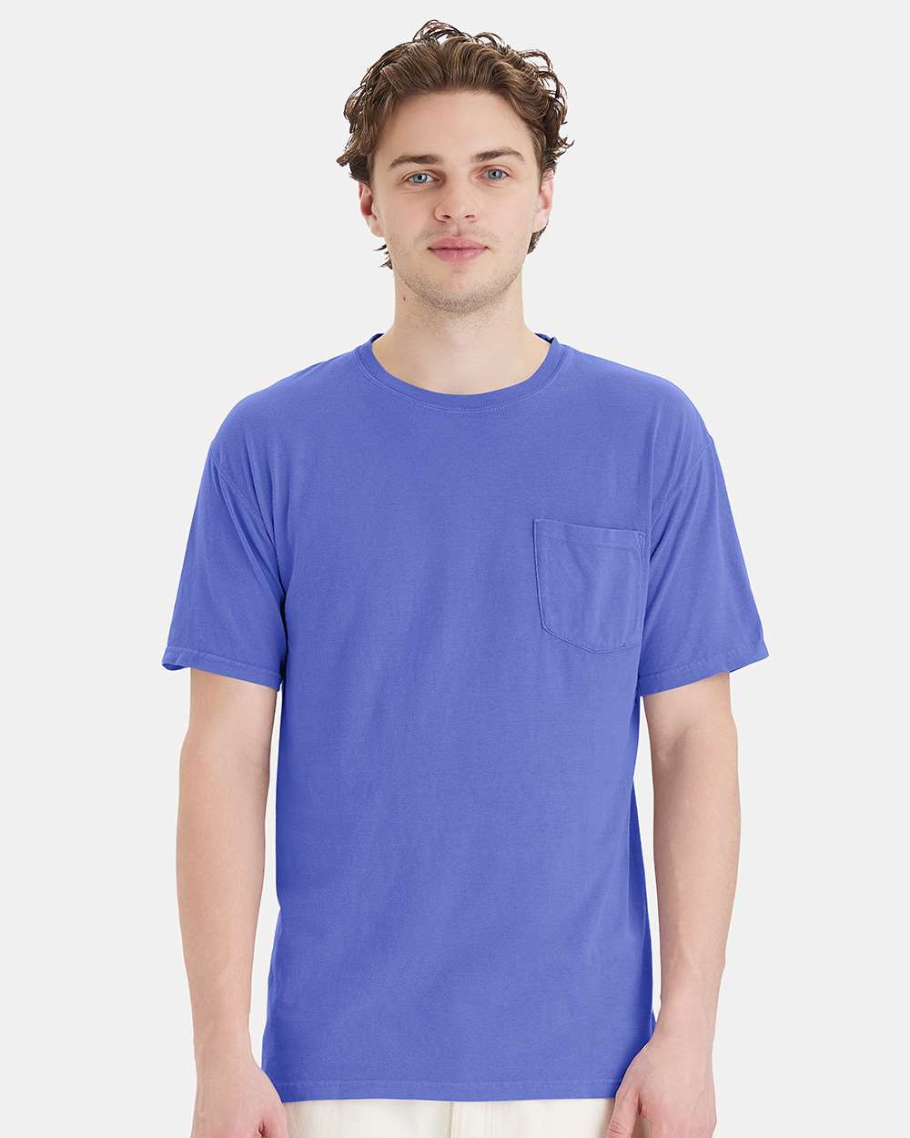 Unisex Garment-Dyed Pocket T-Shirt - OnModelFront - B35200813 - Deep Forte Blue