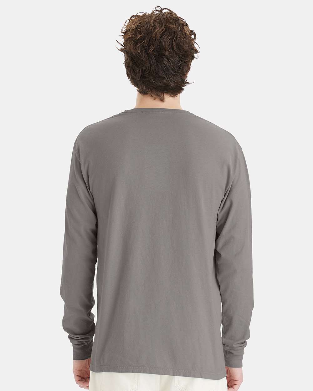 Unisex Garment-Dyed Long Sleeve T-Shirt - OnModelBack - B35300133 - Concrete Grey