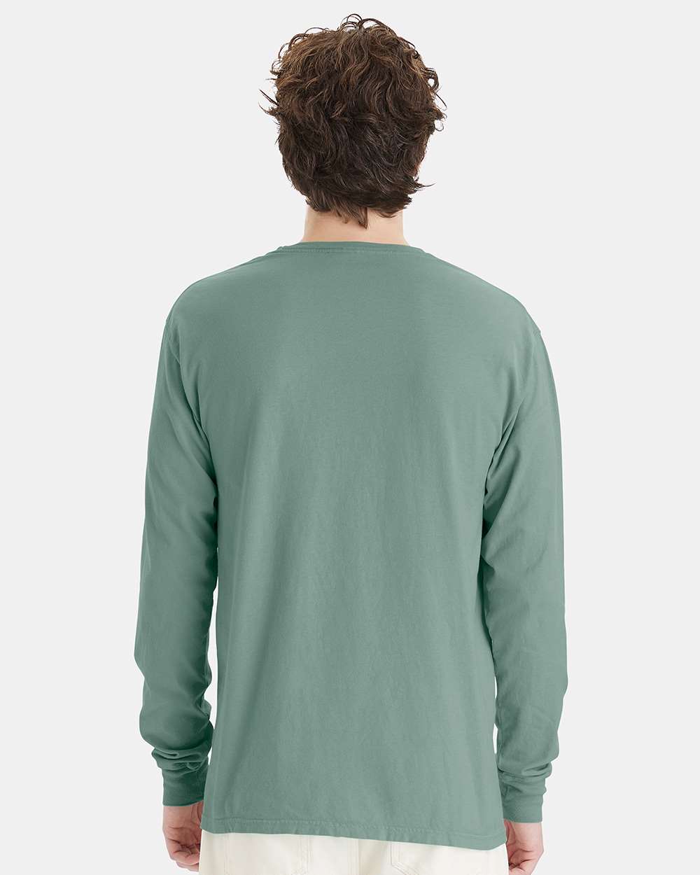 Unisex Garment-Dyed Long Sleeve T-Shirt - OnModelBack - B35300543 - Cypress Green