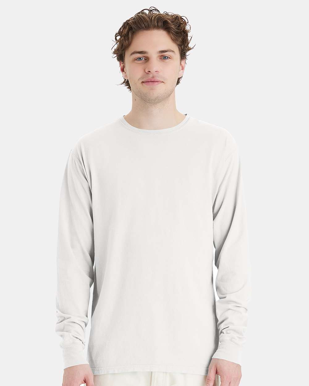 Unisex Garment-Dyed Long Sleeve T-Shirt - OnModelFront - B35300003 - White