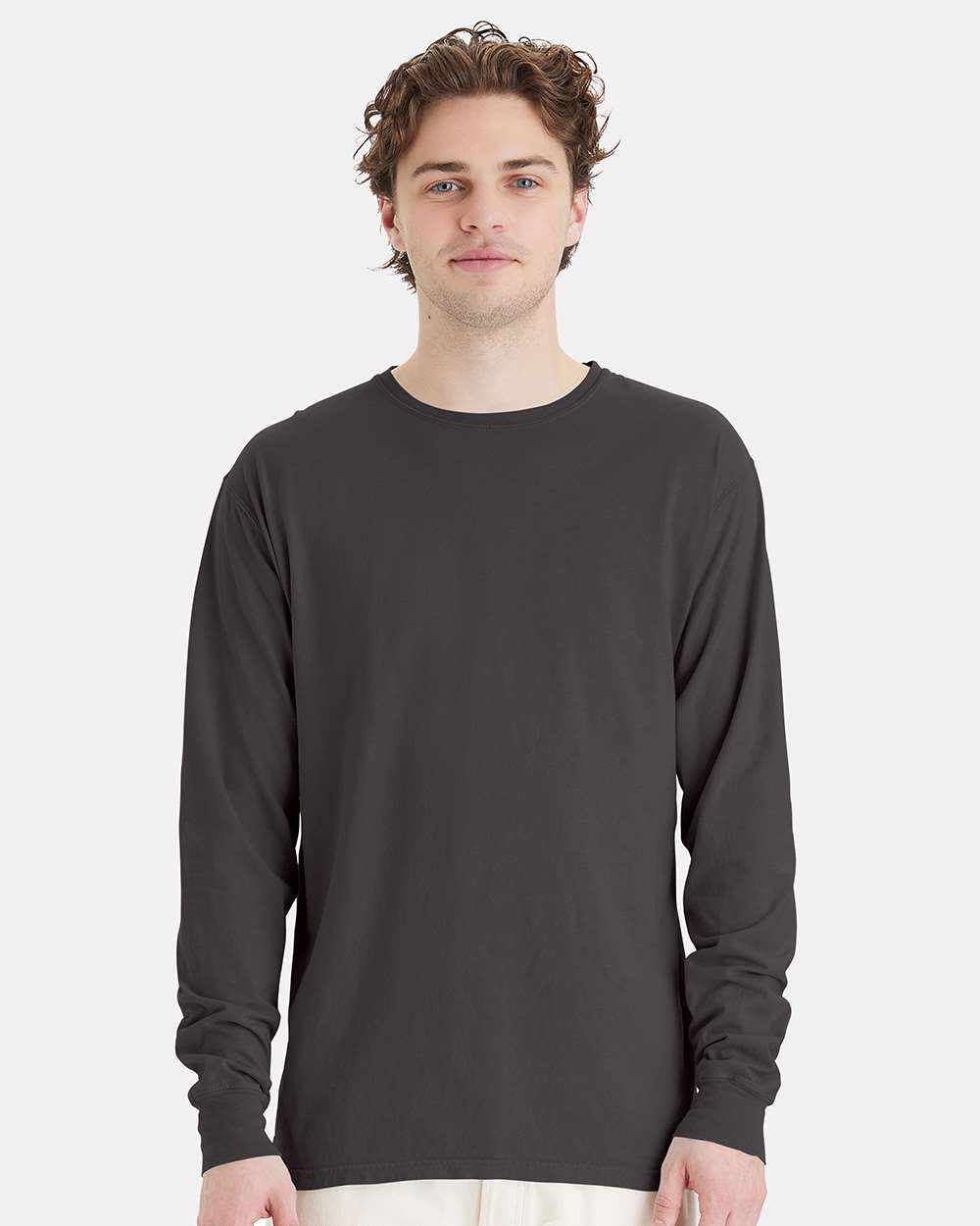 Unisex Garment-Dyed Long Sleeve T-Shirt - OnModelFront - B35300093 - New Railroad Grey
