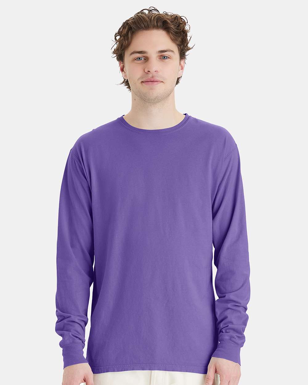 Unisex Garment-Dyed Long Sleeve T-Shirt - OnModelFront - B35300213 - Lavender