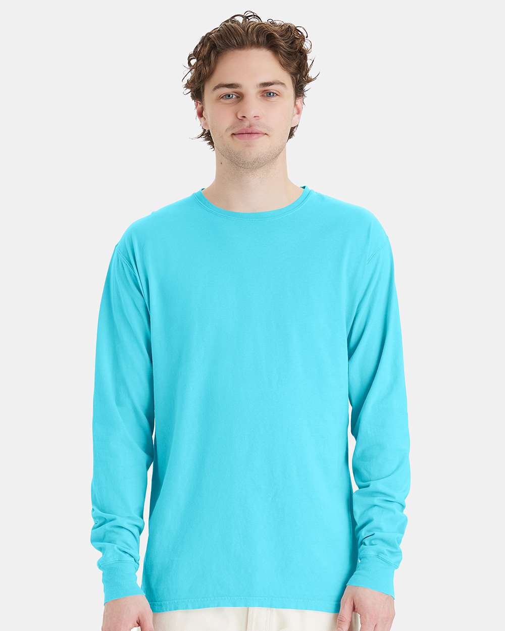 Unisex Garment-Dyed Long Sleeve T-Shirt - OnModelFront - B35300243 - Freshwater
