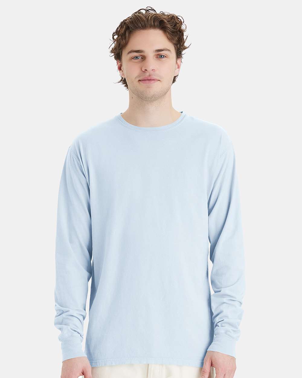 Unisex Garment-Dyed Long Sleeve T-Shirt - OnModelFront - B35300263 - Soothing Blue